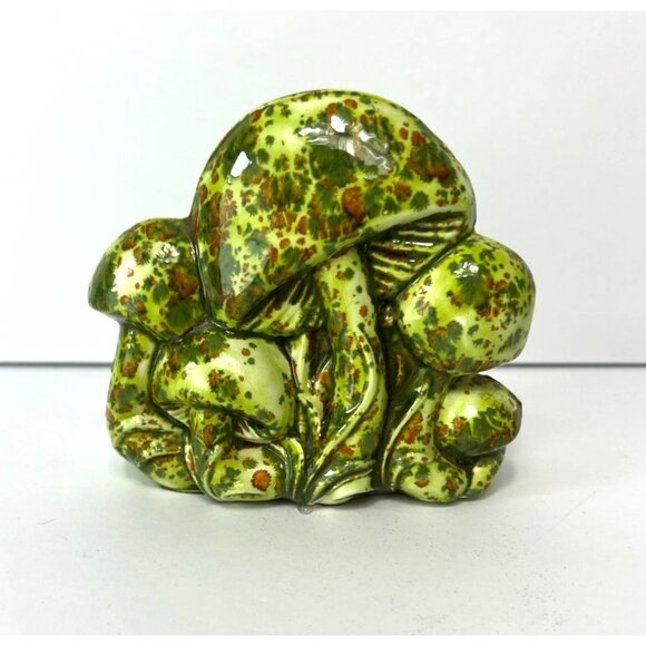 Vintage Ceramic Mushroom Napkin Holder With Green Speckles Groovy Hippy 70s - Picture 2 of 7